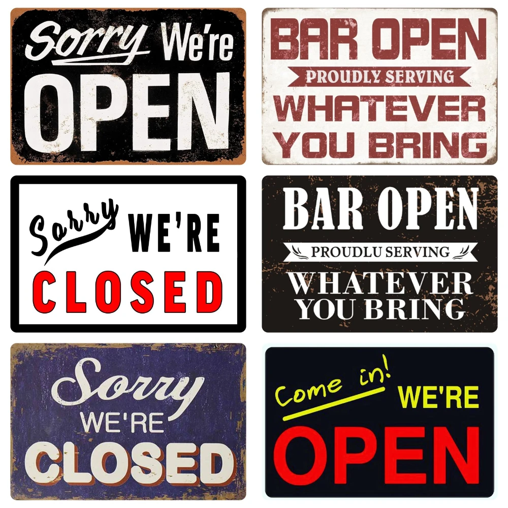 Vintage Open/Closed Wall Sign,retro Bar Open Metal Tin Plaque, Come in, Welcome Wall Decor, for Bar Club,Man Cave Poster, WY279