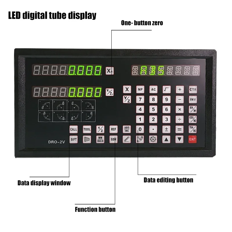 DRO-2V High Precision 2-Axis Digital Readout Display DB9 TTL  AC90V-260V 50/60HZ For Lathes milling machines CNC Boring machines