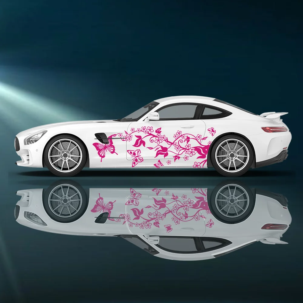 

Фиолетовая бабочка с цветочным узором, боковая наклейка автомобиля, виниловая самоклеящаяся бумага, наклейка с краской для автоспорта, подходит для автомобиля, грузовика, внедорожника