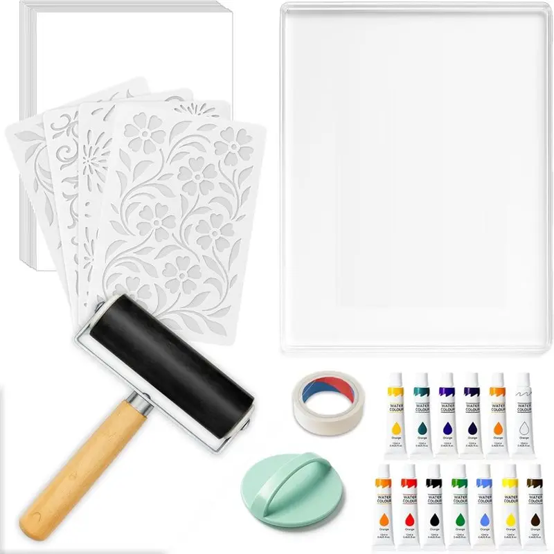 

Mar.Gel Printing Plate Kit Includes 8" X 10" Plates, Brayer, Watercolor Paints, A4 Printmaking Paper, And More Tools