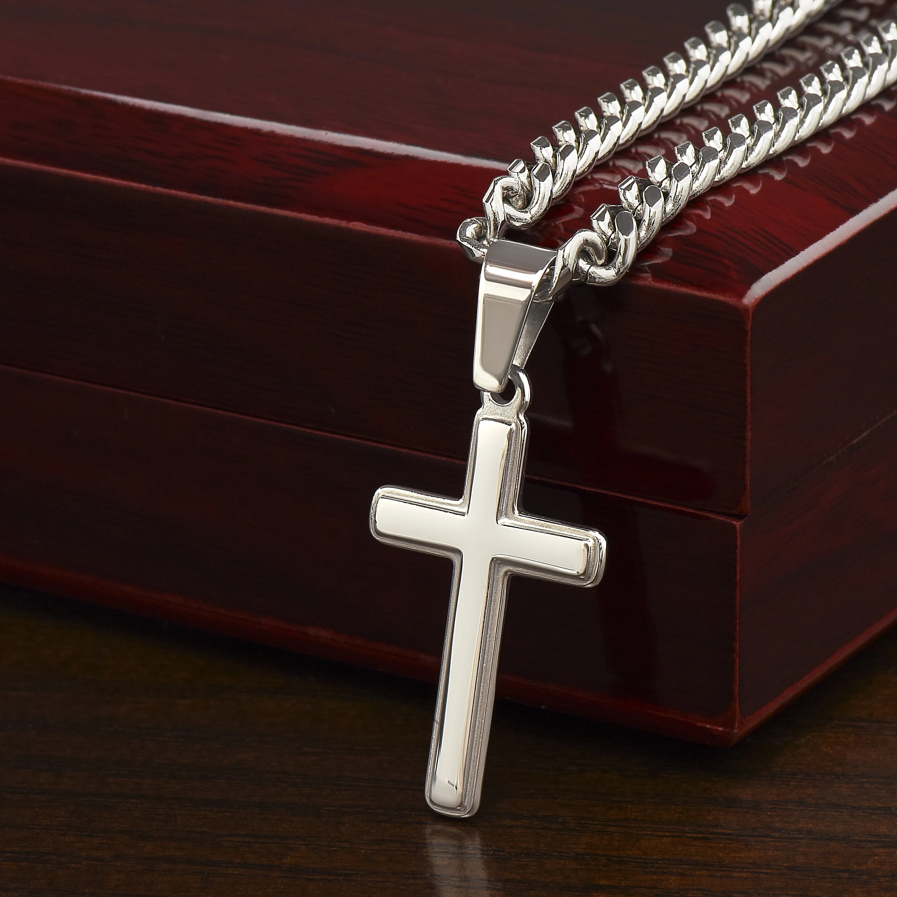 طقم قلادة من الفولاذ المقاوم للصدأ للرجال ، سلسلة متقاطعة ، علبة هدايا ، كوبية ، هدية الذكرى السنوية لصديق الحبيب ، سنة واحدة