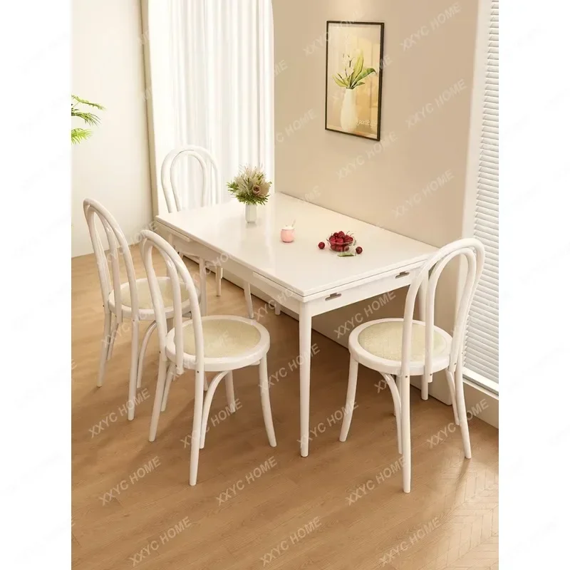 

Small Apartment Folding Rectangular Rice Table Solid Wood Dining Tables and Chairs Set Space Saving Furniture Muebles