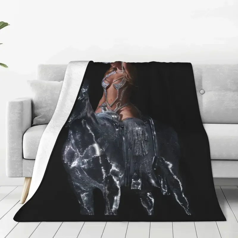 Beyonce Disco Cowboy Hat Blankets Flannel Summer Renaissance World Tour Merch Relax Throw Blanket for Bed Travel Bedding