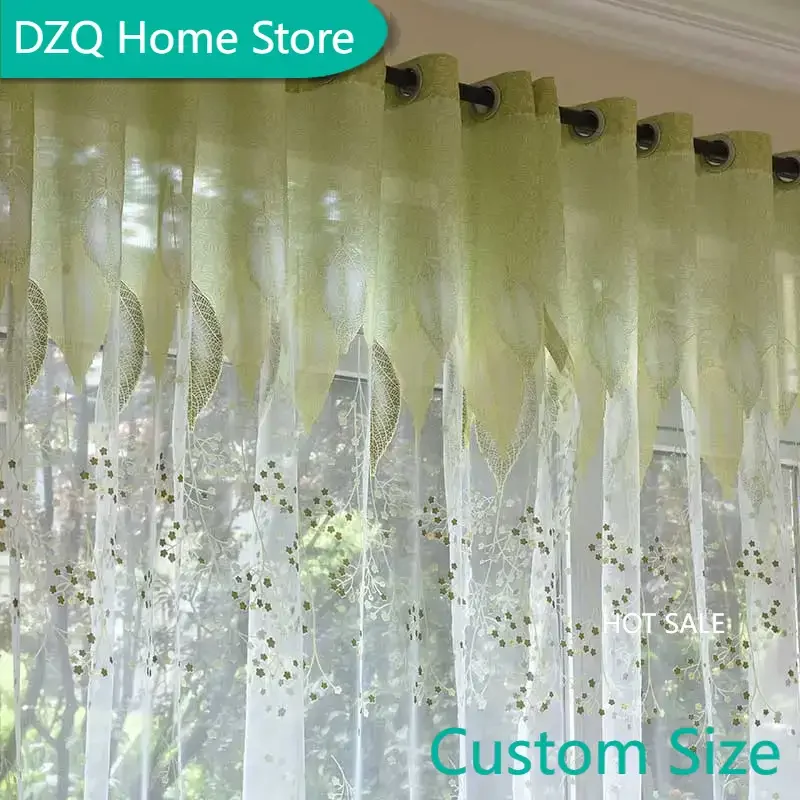 

Pastoral Tulle Window Curtain For Living Room Green Sheer Curtain For Bedroom Voile Curtain Kitchen Drape Blinds Custom Made