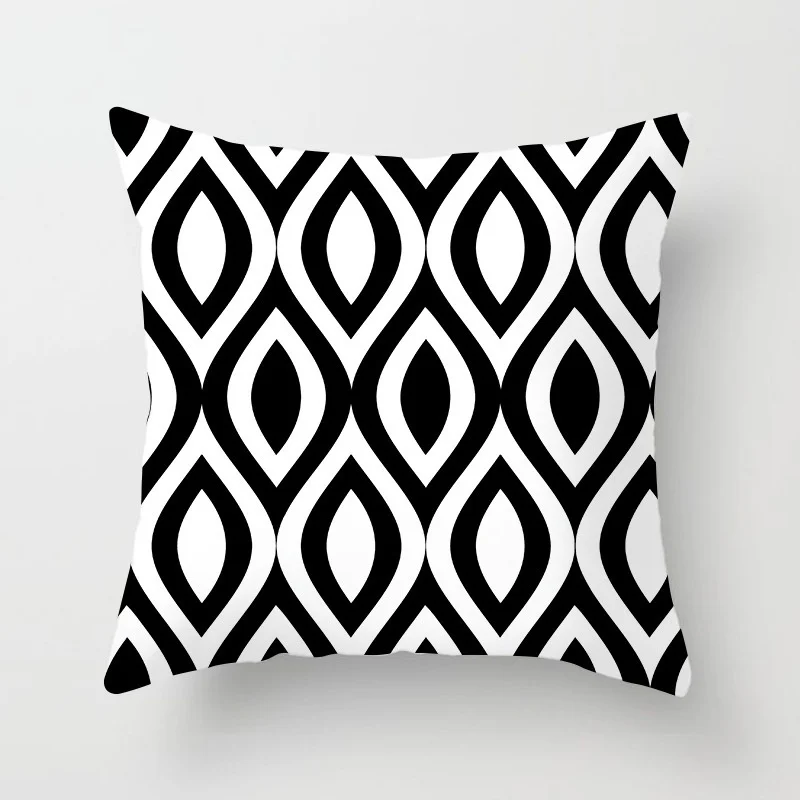 Home Decor Black and White Geometric Plaid Letters Polyester Cushion Cover Pillow Cart Sofa Bed Decorative Pillow 45x45cm