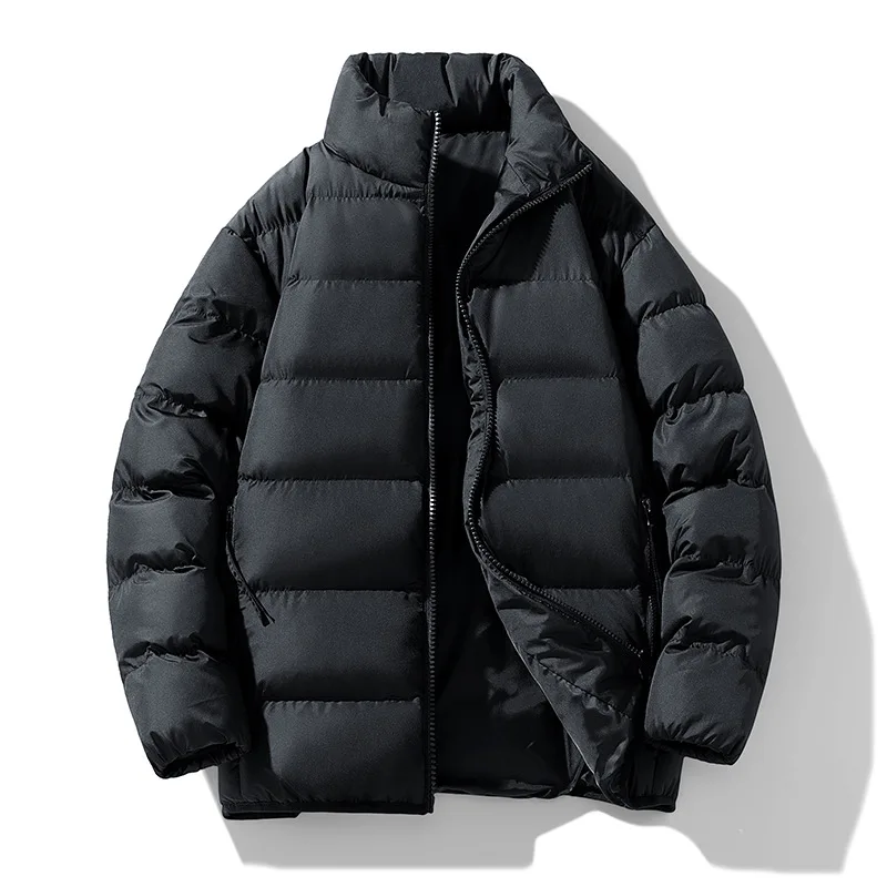 

Новые модные парки с американскими кошками, зимние мужские однотонные утепленные бархатные повседневные модные простые куртки на молнии с воротником-стойкой