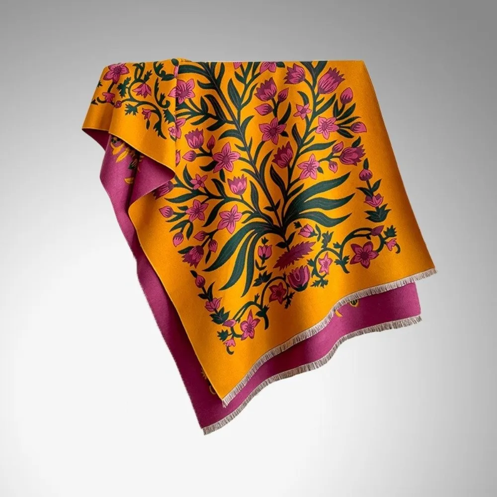 

Double-Sided Pashmina Shawl Tassel Design Thick Warm Floral Jacquard Scarf Floral Jacquard Coldproof Blanket Scarf