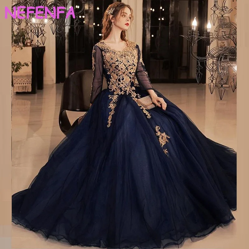 

French Floral Print Long Evening Prom Dresses for Women Full sleeve Summer Elegant Formal Cocktail Birthday Party Dress vestidos