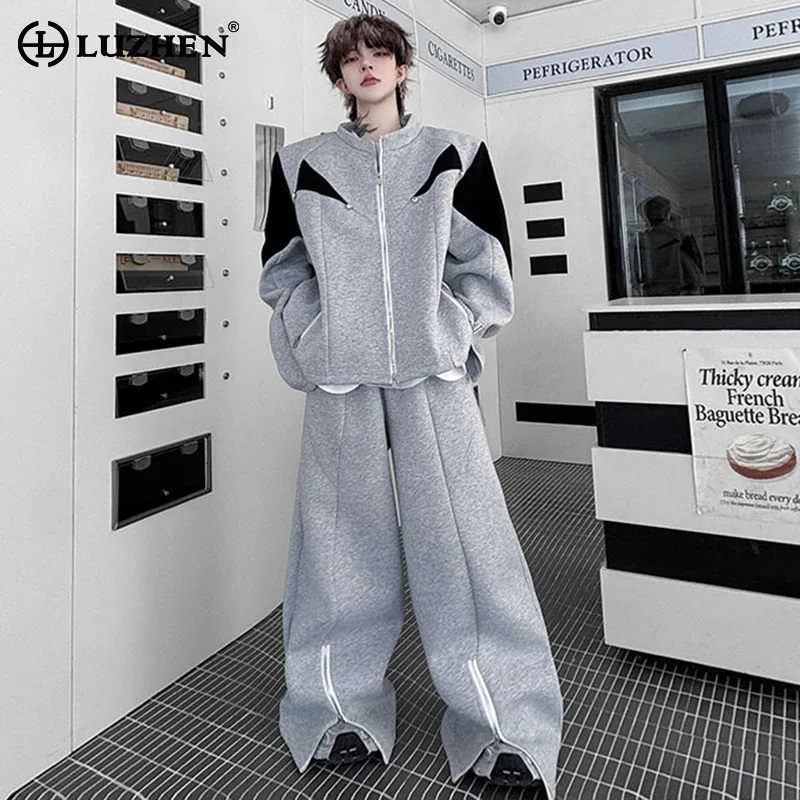 

LUZHEN Color Contrast Design Two-piece Sets Men's 2025 Autumn New Fashion Baggy Wide Leg Casual Pants Shoulder Pad Coat JY3863