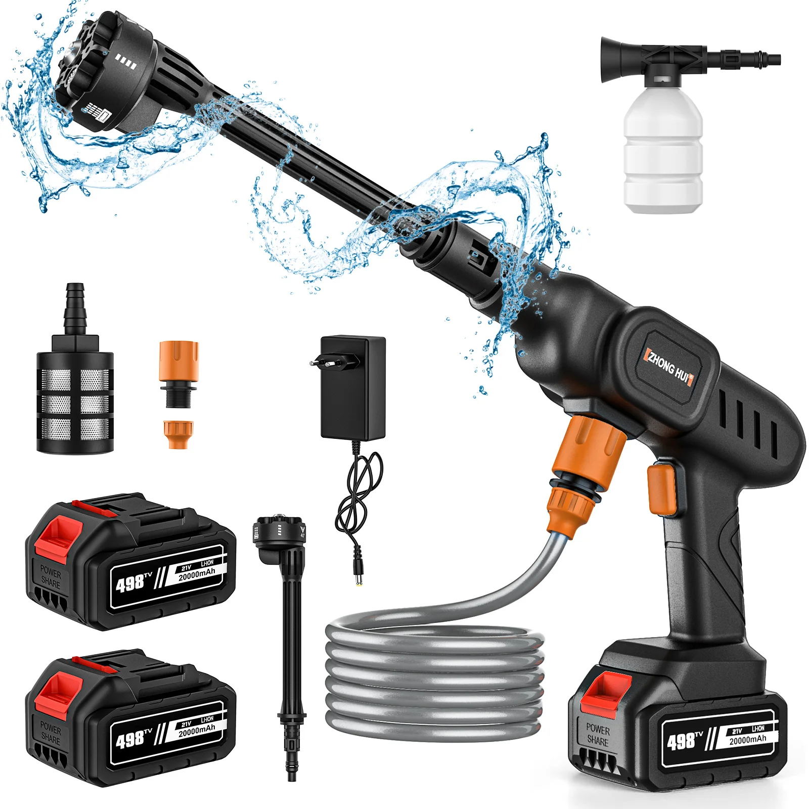 Image of Kabelloser Hochdruck-Autowäscher 21V Lithium-Akku Selbstansaugende Tragbare Wasserpistole für Haus Auto Garten Reinigung Schaumgenerator