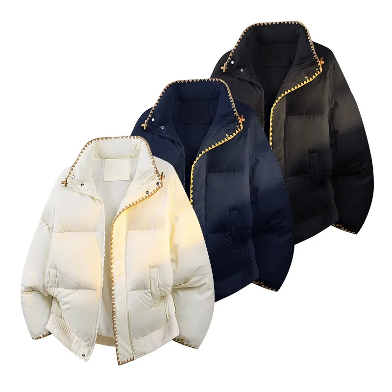 

Корейская версия с вышитыми краями, новое мужское хлопковое пальто с вышивкой Thiened Bread Sle, свободное зимнее теплое тканевое длинное пальто све