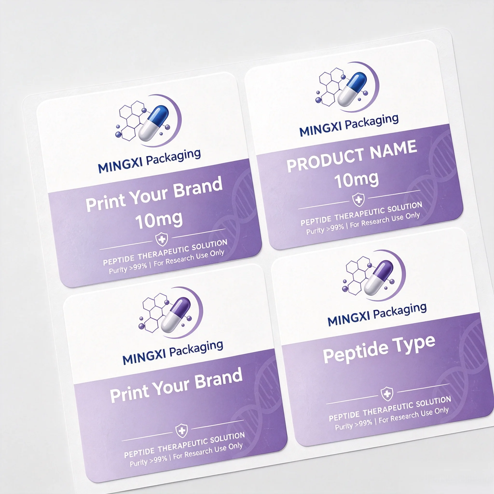 Custom Logo Packaging Solution Peptide Vial Stickers And 1 Pack Carton With Plastic Insert For Fitness Beauty Vials