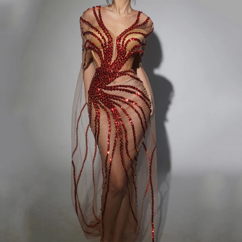 مثير شبكة منظور كامل الماس زائدة فستان ملهى ليلي بار Dj أداء النساء جوجو الراقصات المغني المرحلة فستان DN21026 #3