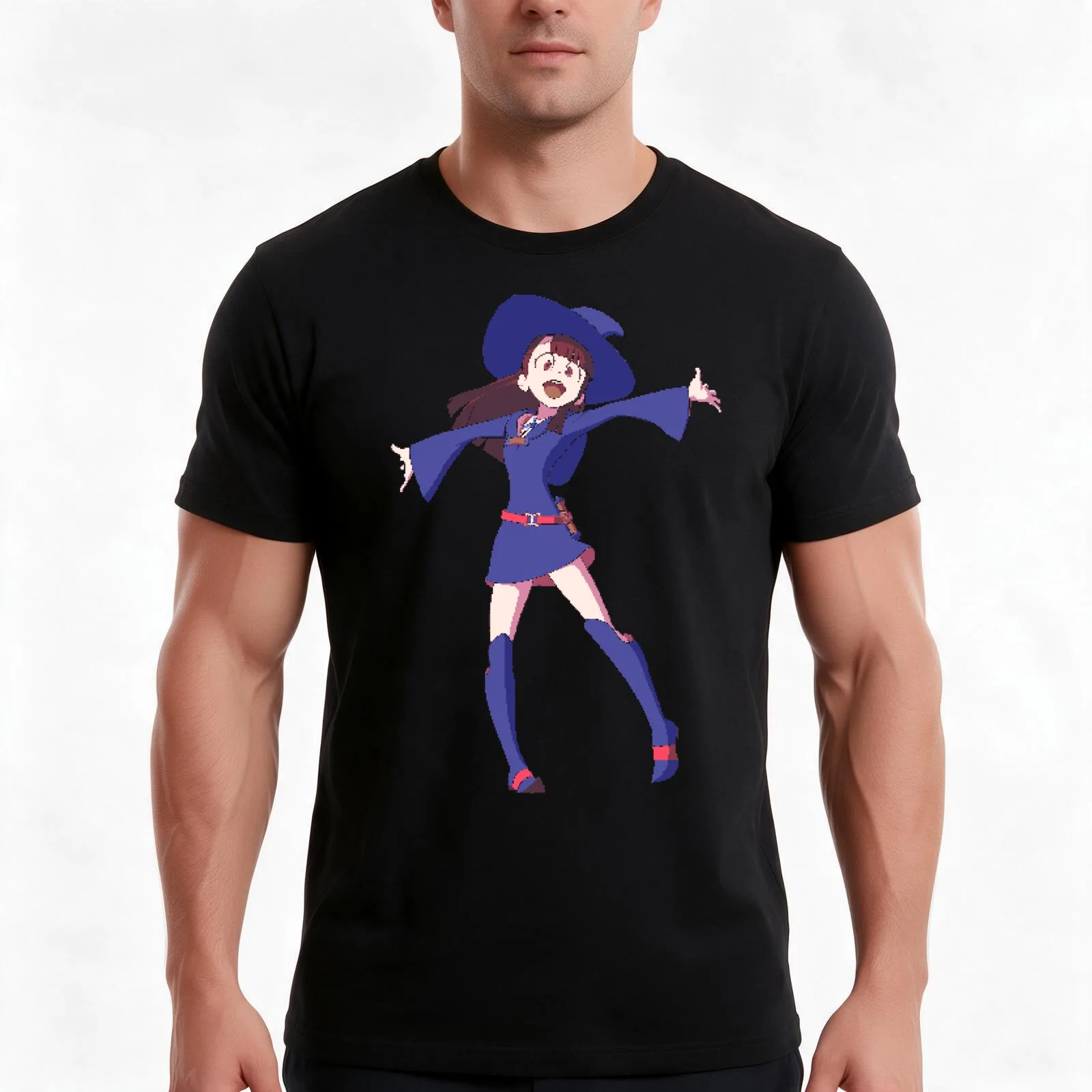 Akko Pixel Art T-Shirt, Summer Casual Cotton Tee, Oversized Streetwear Tops, Vintage Graphic Print, Loose Fit Short Sleeve