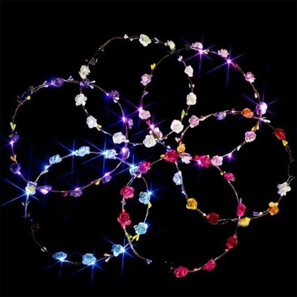 1/5Pcs LED Light Flower Headband Garland for Women Luminous Headpiece Wedding Crown Hairbands Birthday Party Hair Accessories