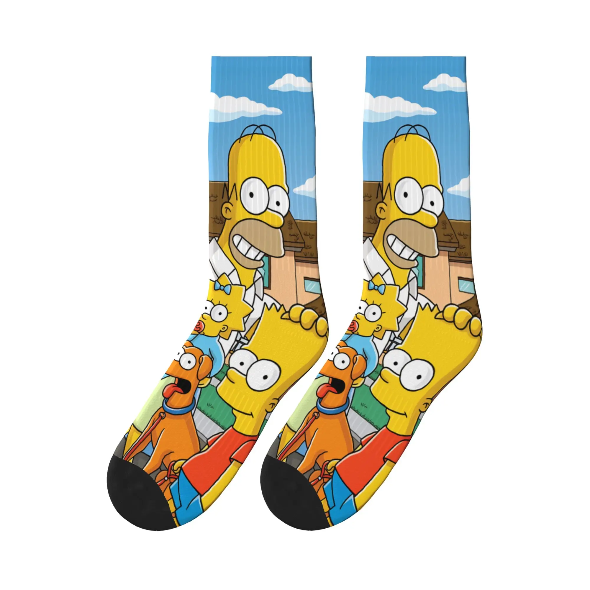 

S-Simpsons Classic Family with Pets Portrait Socks Graphic Stockings Anti Men Socks Breathable Spring Fashion Skateboard Socks