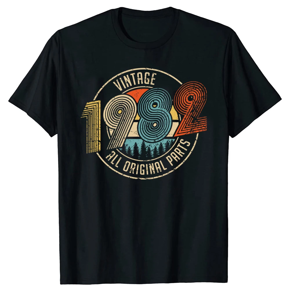 Vintage 1982 Alle Originalteile Originalteile-Geburtstagsgeschenke T-Shirts Herren T-Shirt 100% Baumwolle Locker Übergroß Rundhals-Kragen Hip-Hop T-Shirt – Detail 2