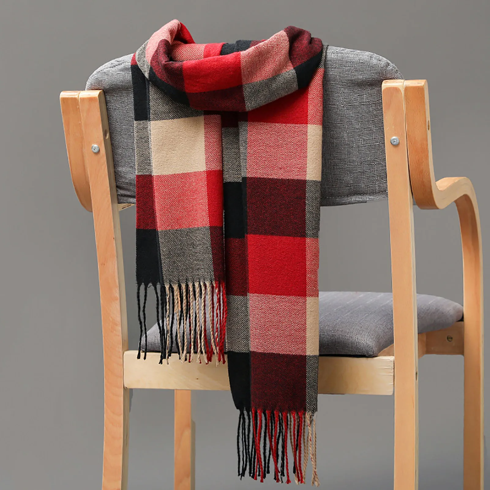 Men\'s Scarf Winter Thick Warm Plaid Fringed Tassels Cashmere Business Long Scarf Wraps Camping Hiking Scarf Shawl Classic Scarf