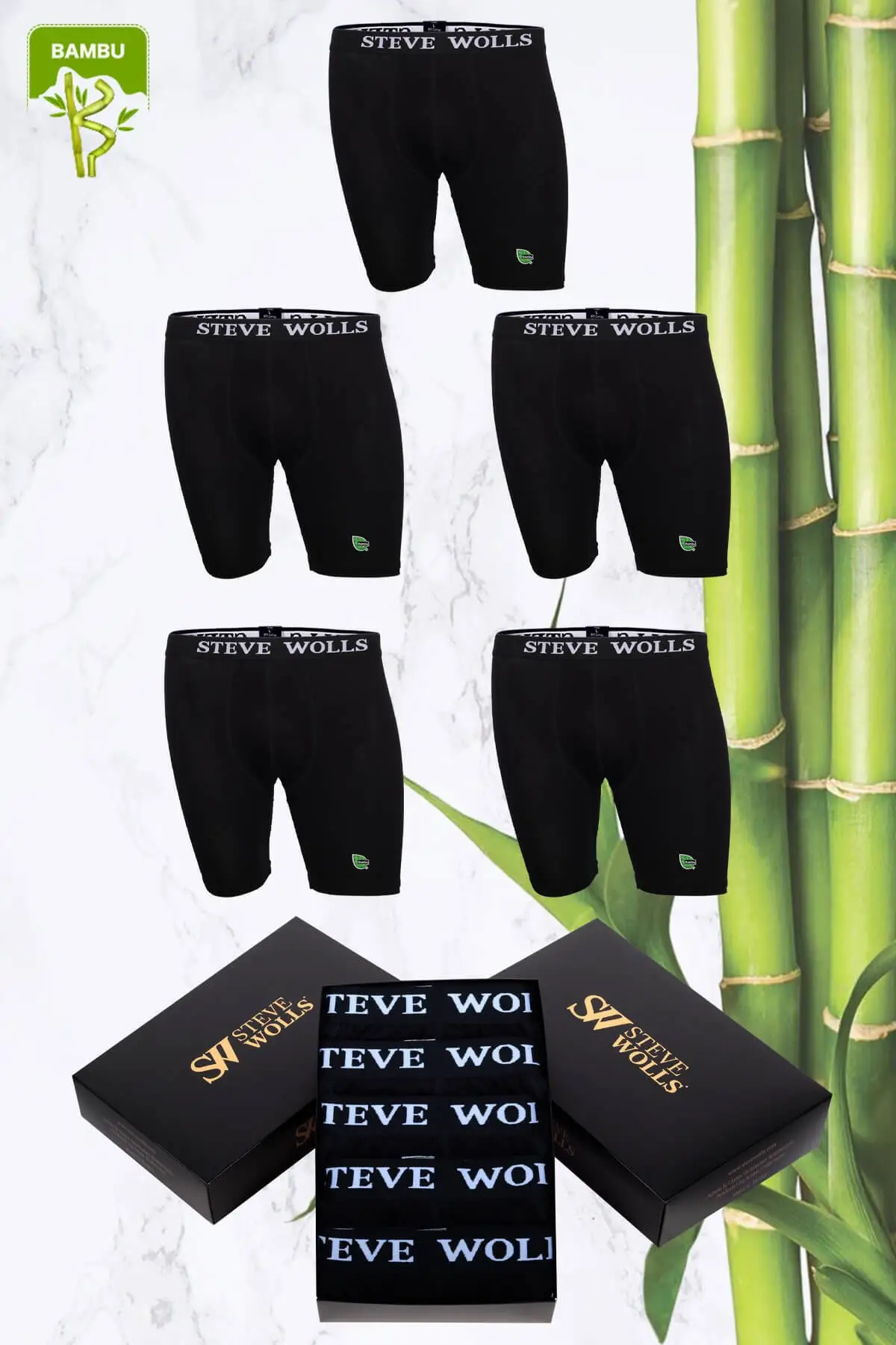 Erkek Siyah Renk Bambu 5'li Boxer Set