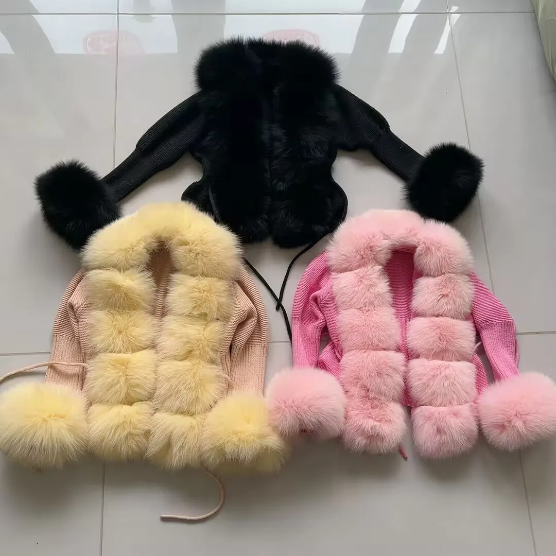 

children's Real fox fur cardigan fashion real raccoon fur cardigan suitable for children aged 3-16 natural fur leather jacket