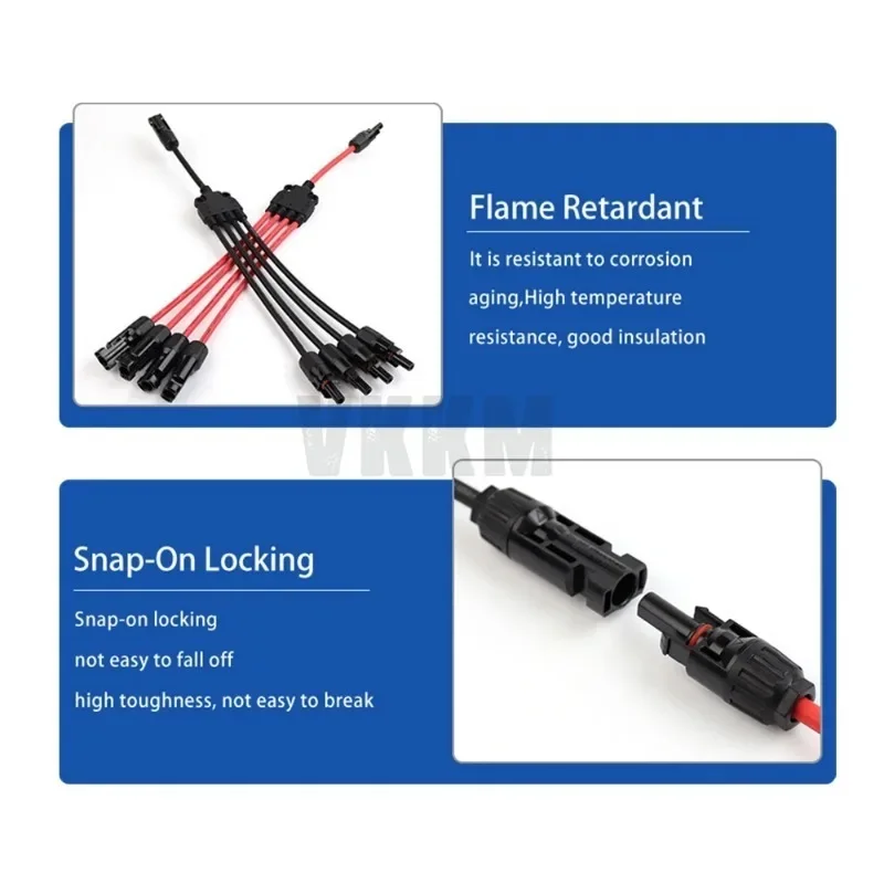 Power Solar Connectors 30A Y-Branch Cable, Solar Cable Parallel Adaptor in Pair for Solar Panel 1*M/FF+1*F/MM black red Power image 4