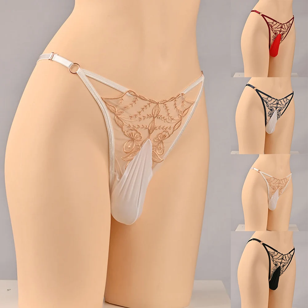 

1pc Sexy Hot Mens Panties Romantic Pouch G-strings T-Back Thongs Lace Plus Size Underwear Man Briefs Lingerie