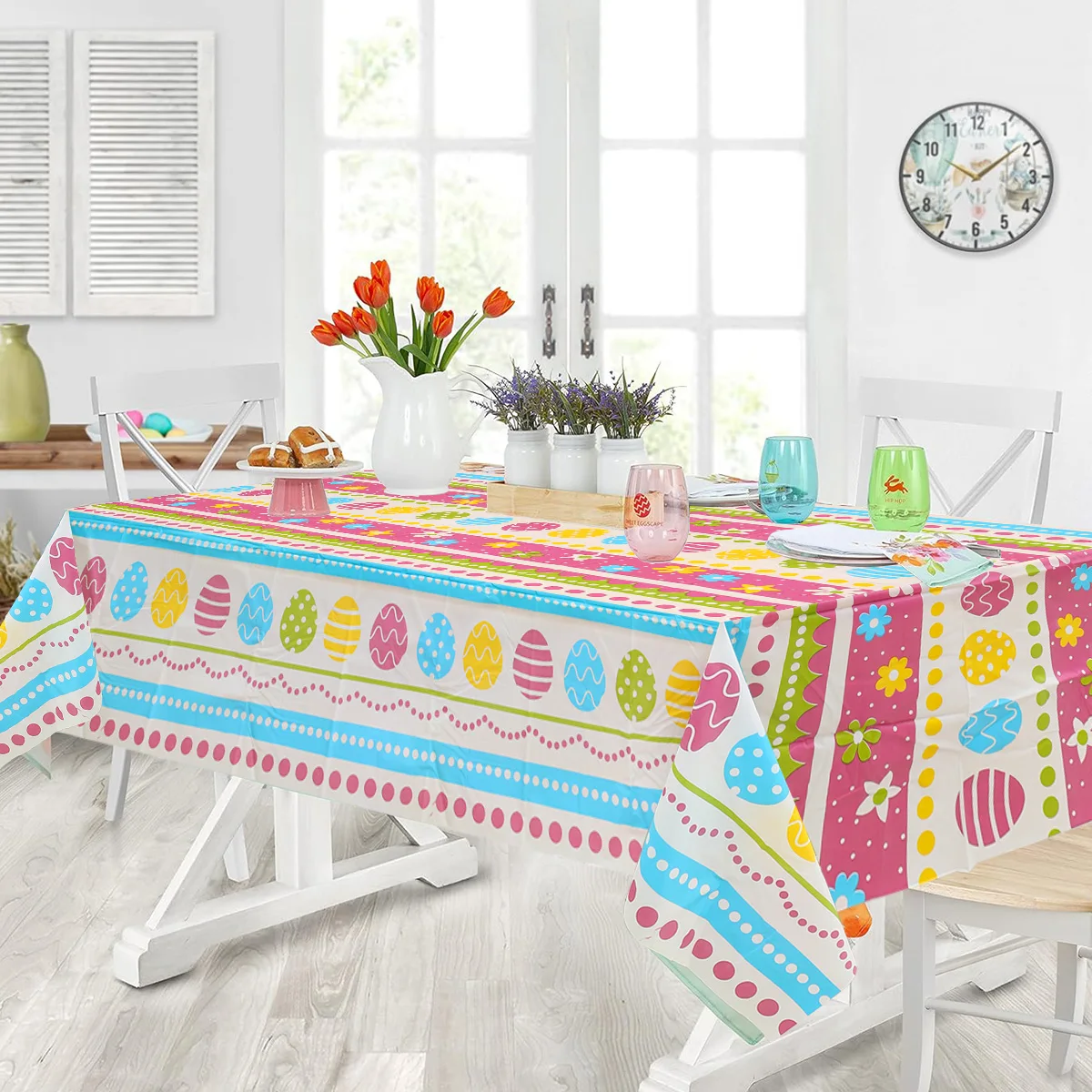 Easter Bunny Tablecloth Decorations 2024 Rabbit Egg Rabbit Printed Tableclot Rectangle Table Cover Spring Easter Party Decor