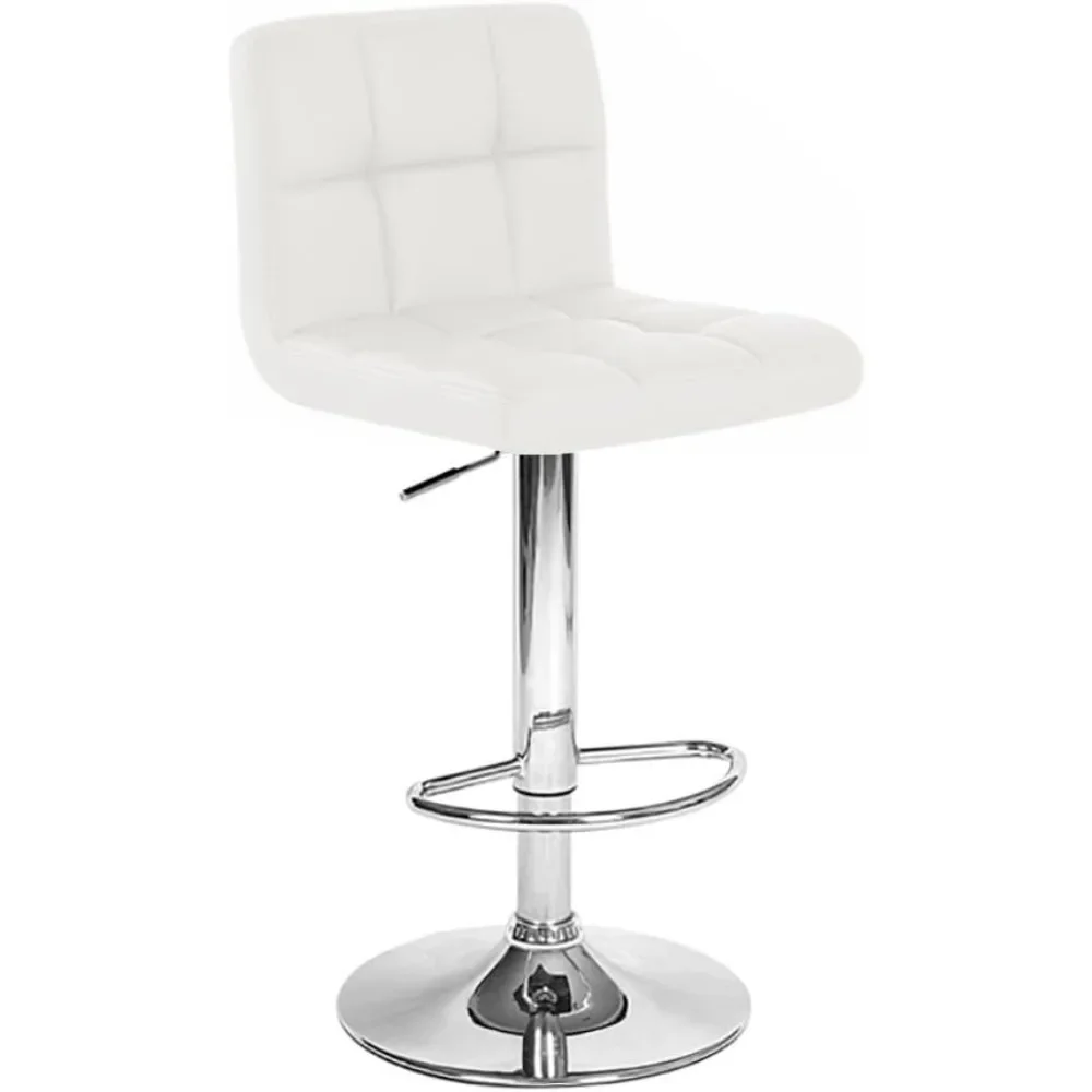 Swivel PU Leather Adjustable Hydraulic Bar Stool, White, Set of 2