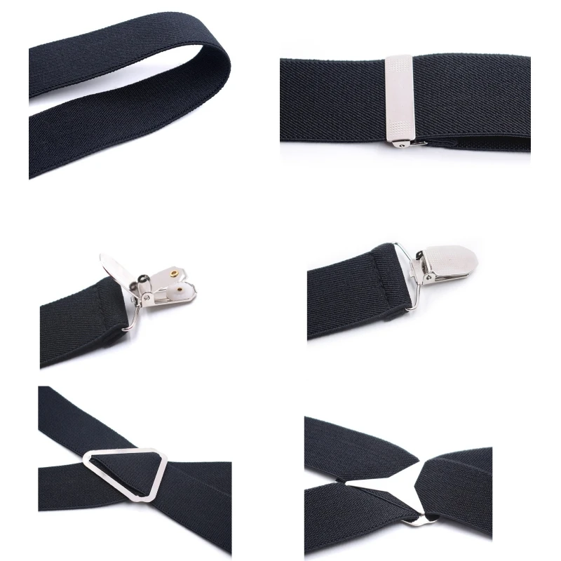 Bretelles élastiques réglables pour hommes et femmes, bretelles arrière X, pantalons pour fj2.5 cm, largeur 4 clips