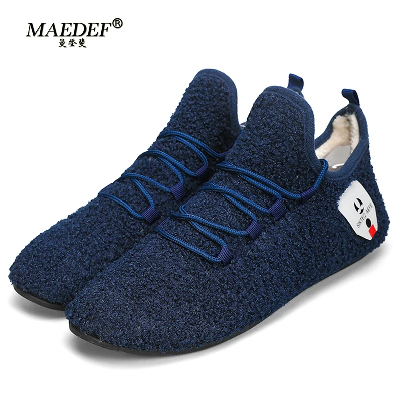 

MAEDEF Winter Plush Shoes for Men Outdoor Antiskid Warm Male Cotton Shoe Indoor Fluffy Flat Home Slipper Shoe Casual Flat Shoes