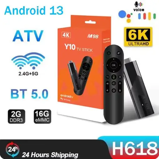 

Smart TV Stick M98 Y10 Android 13 BT 5.0 ATV Allwinner H618 2.4G/5G Dual WIFI Airplay Предустановленное приложение IPTV TV stick PK TV98 Q2