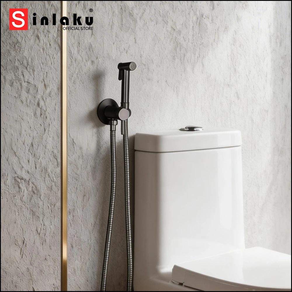 

SINLAKU Bathroom Handheld Bidet Sprayer Kit Wall Mounted Brass Bidet Faucet for Toilet High Pressure Toilet Sprayers w/ Hose