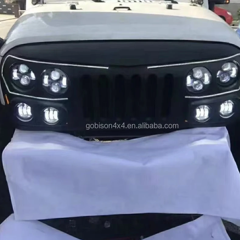 

High Quality Front Grille With Lights For Jeep Wrangler JK 2007-2017