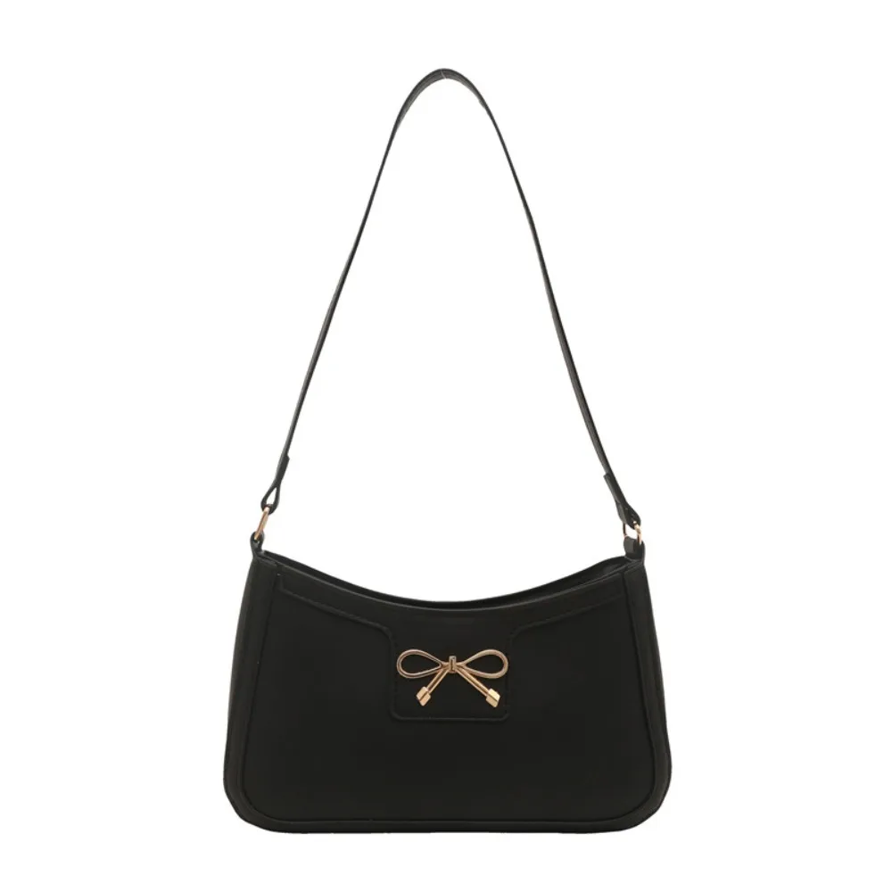 

Fashion PU Leather Women's Bag Solid Color Zipper Underarm Bag Metal Bow Women's Handbag Women