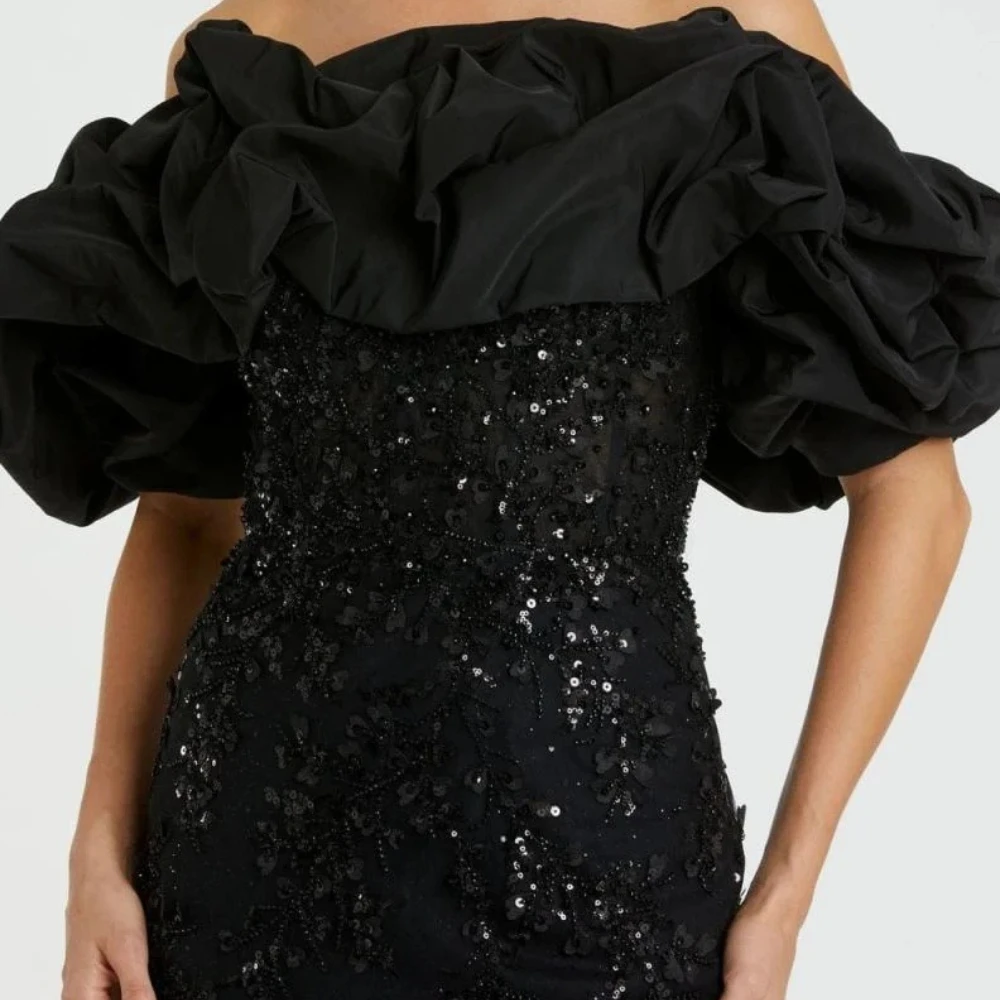 ABITO FORU Abito da sera elegante nero con paillettes per abito da ballo lungo fino al pavimento con spalle scoperte Sirena Abiti da festa personalizzati