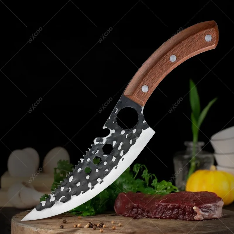 Japanese Chef Damascus Pattern Kitchen Knife Hammered Boning Knife Cleaver and Slicing Knife Kitchen Scissors with Cover