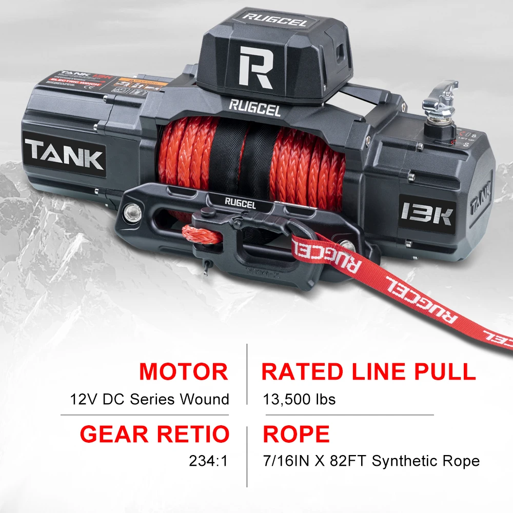 RUGCEL WINCH 13500 фунтов новая водонепроницаемая электрическая лебедка из синтетического троса 12 В с Hawse Fairlead, инфракрасный пульт дистанционного управления 2 в 1, проводной C
