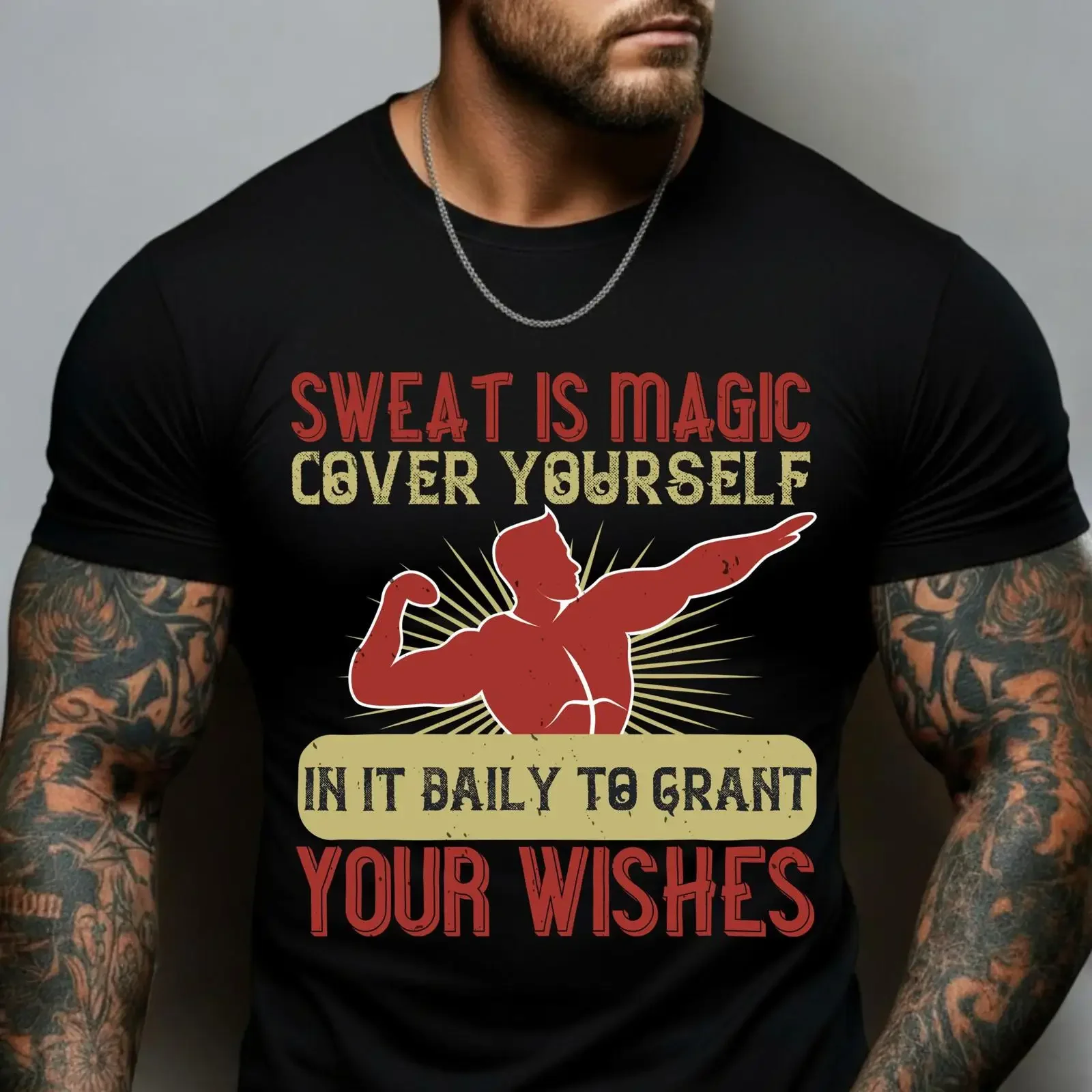 T-shirt de sport vintage pour homme « Sweat Is Magic » – Motivation, Musculation, Art Corporel, Entraînement, Fitness – Doux et délavé