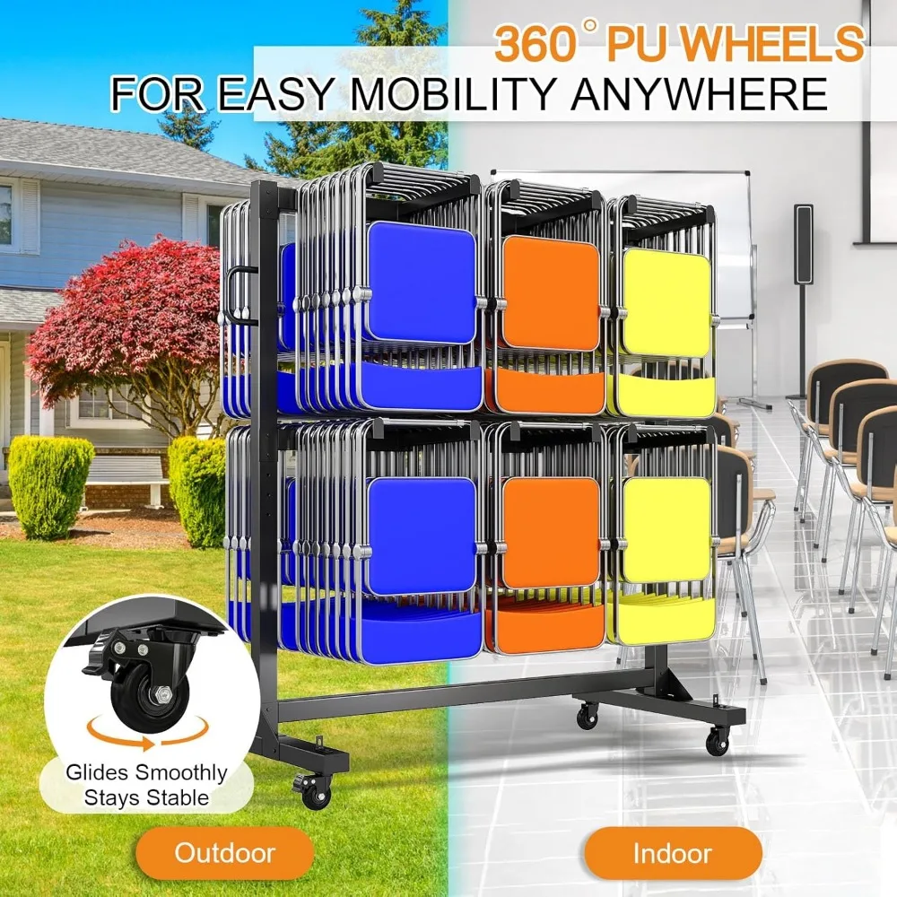 Robuust klapstoel- en tafelrek, geschikt voor 12 tafels of 84 stoelen, inclusief 50 stoelhoezen, capaciteit van 1100 lbs, winkelwagen