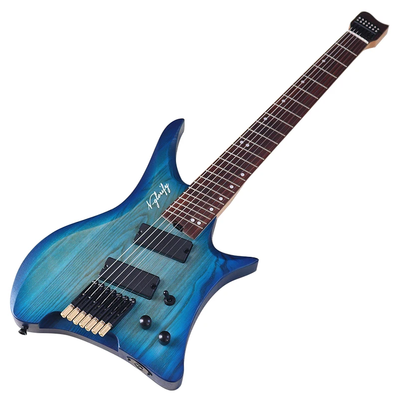 

686MM Sclae 7 String Headless Electric Guitar 30 Inch Fanned Fret Design Solid Ashwood Body Mini Guitarra With Roud Frets