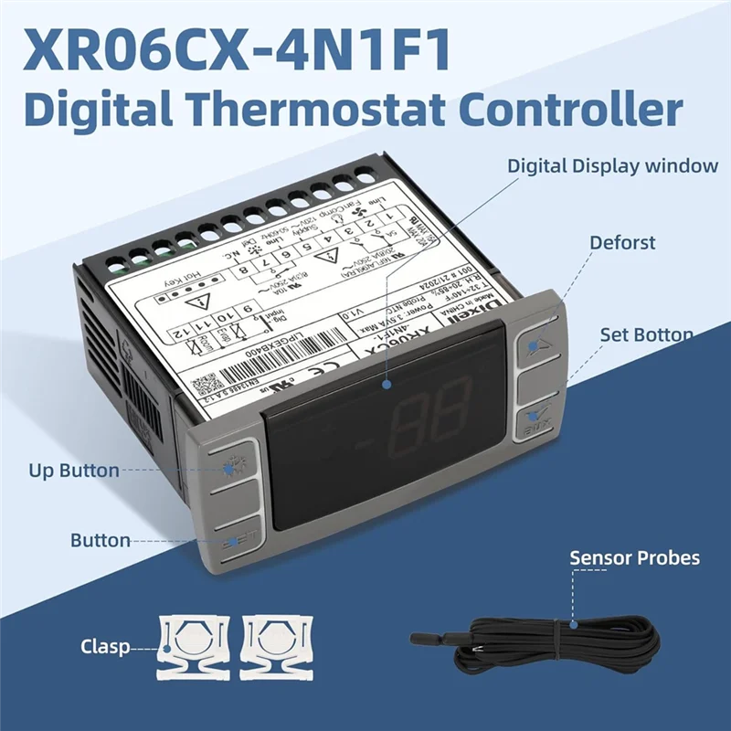 Pengontrol Suhu L70A XR06CX-4N1F1, Termostat Digital yang Dapat Diprogram dengan Probe Sensor