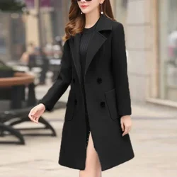 Women's Slim Fit Mid-Length Woolen Coats, Waist Closing Jackets, Female Fashion, Korean Version, Autumn, Winter, New, 2023