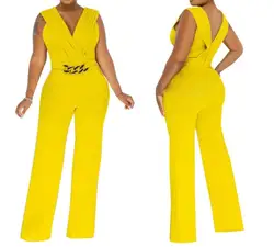 Elegant Women's Jumpsuit 2023 Summer Fashion Solid Color Casual V-Neck Sleeveless Daily Wide Leg Long Jumpsuit Streetwear