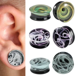 Pair Smoke Glass Plug Double Flare Swirl Ear Gauges Tunnel For Men Women Ear Stretching Expander Piercing Body Jewelry