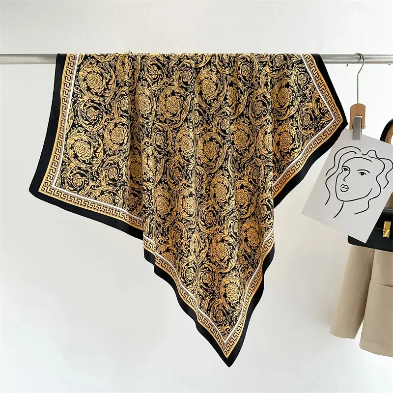 90x90 سنتيمتر مربع وشاح حريري للنساء الساتان الحجاب منديل المطبوعة الإناث رئيس باندانا رباط شعر الحرير الصغيرة وشاح التعادل حقيبة