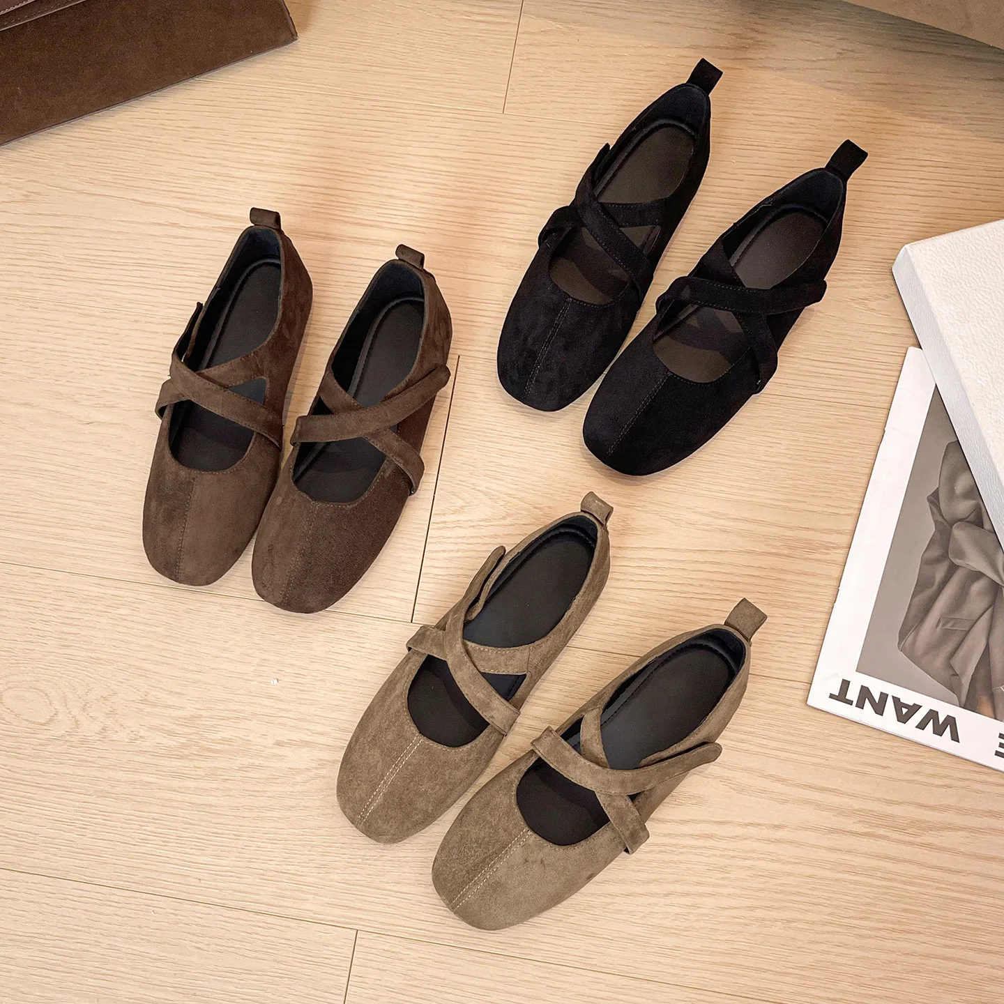 

Женская балетная обувь без шнуровки в стиле ретро с плоской подошвой и перекрестной лентой, женская повседневная универсальная обувь Мэри Джейн на плоской подошве с низким вырезом