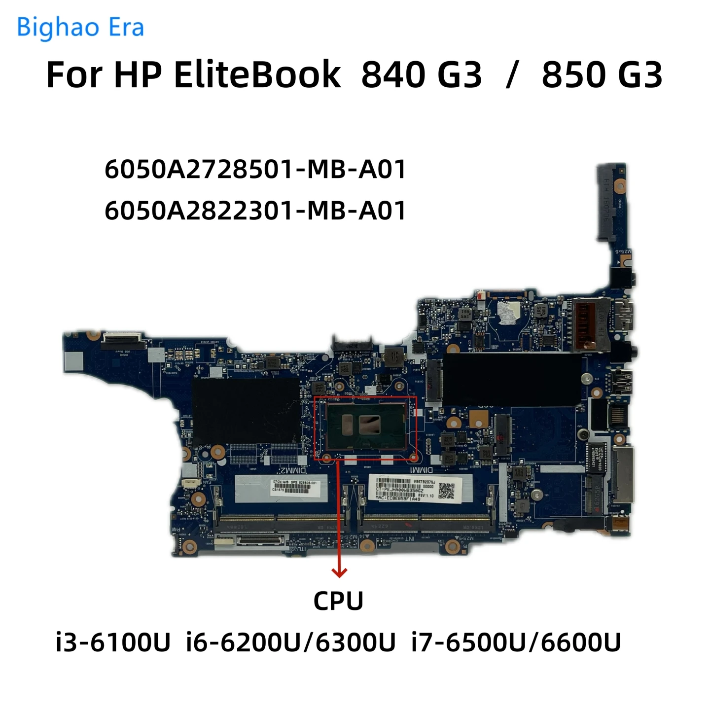 For HP EliteBook 840 G3 850 G3 Laptop Motherboard With i3-6100U i5-6300U i7-6500U CPU UMA DDR4 6050A2728501 6050A2822301-MB-A01