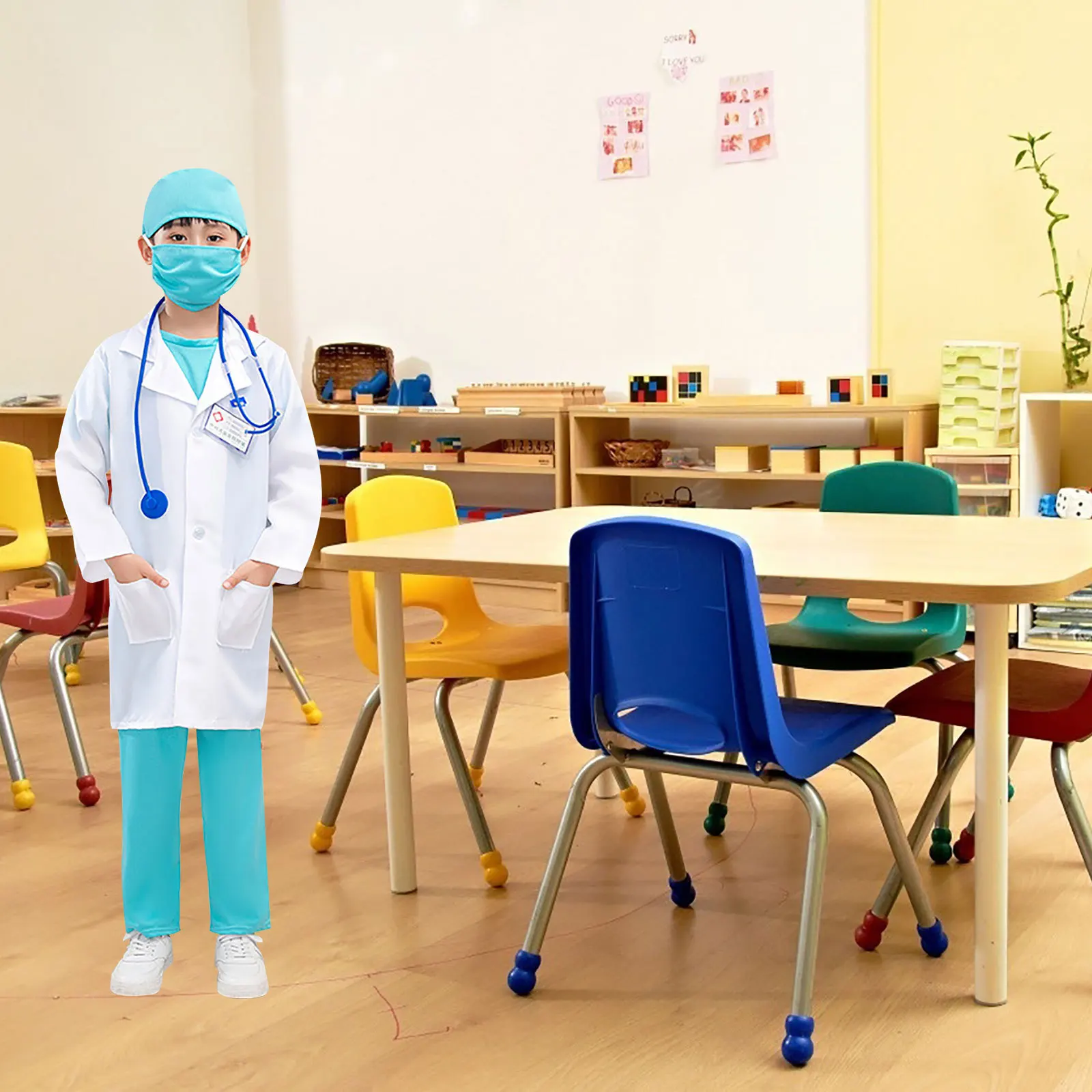 子供用ドクターコスチューム 洗える白衣ごっこ遊びコスプレアクセサリー子供用品ステージパフォーマンスドクターコスチューム