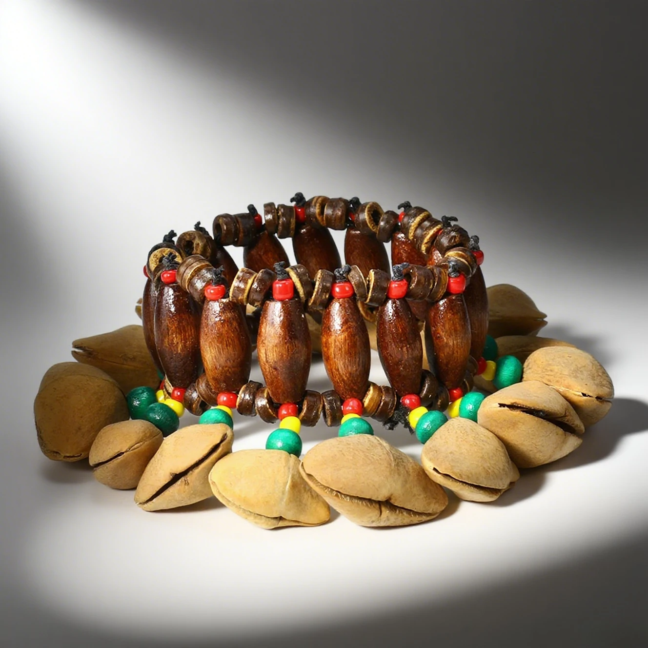 Estilo de tambor africano, concha de nuez Natural, pulsera de campana hecha a mano, campana de percusión, meditación, pandereta Conga, instrumento Musical