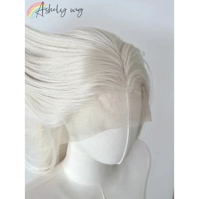 キャンディ2025プラチナレースフロント13x4ロングストレートホワイトウィッグ高温ファイバーウィッグレースフロントフロントコスプレ